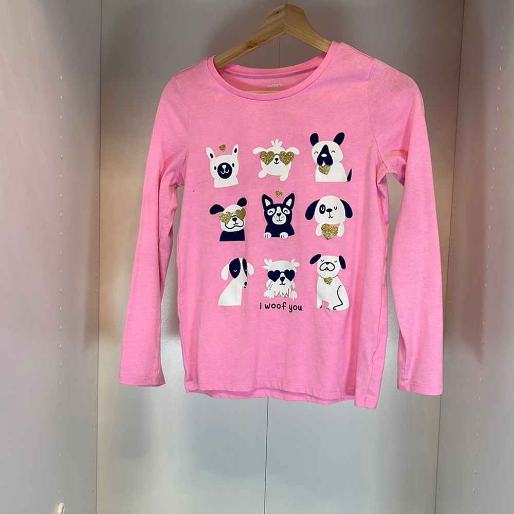 Carters I Woof You Dog Portrait Long Sleeve Shirt Size 14